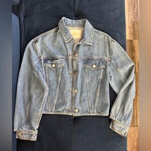 MAJE Denim Jacket, Women’s Size 38, Pointer Collar And Strap On Back